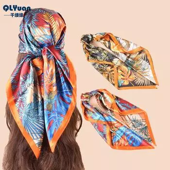 90 см большой квадратный шарф для весенней и летней моды, универсальный и стильный, принтованный шелковый шарф для женского украшения, в паре с шалью 90cm*90cm бронзовый