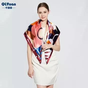 90 см большой квадратный шарф для весенней и летней моды, универсальный и стильный, принтованный шелковый шарф для женского украшения, в паре с шалью 90cm*90cm коричневый