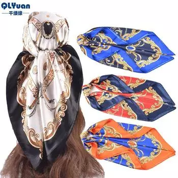 90 см большой квадратный шарф для весенней и летней моды, универсальный и стильный, принтованный шелковый шарф для женского украшения, в паре с шалью 90cm*90cm темно-синий