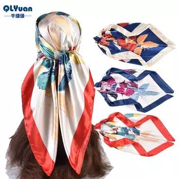 90 см большой квадратный шарф для весенней и летней моды, универсальный и стильный, принтованный шелковый шарф для женского украшения, в паре с шалью 90cm*90cm красный