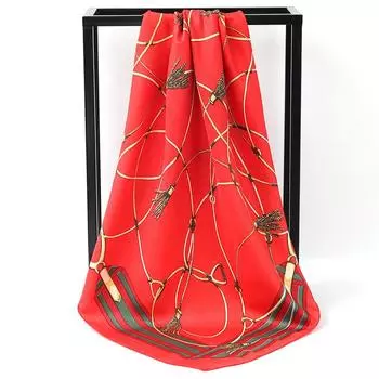 90 см большой квадратный шарф для весенней и летней моды, универсальный и стильный, принтованный шелковый шарф для женского украшения, в паре с шалью 90*90cm красный