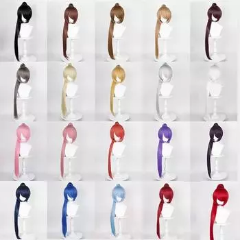 90 см длинный прямой парик для косплея с хвостиком, аниме, короткий базовый парик, универсальные многоцветные термостойкие синтетические волосы, парики + шапочка для парика One Size темно серый