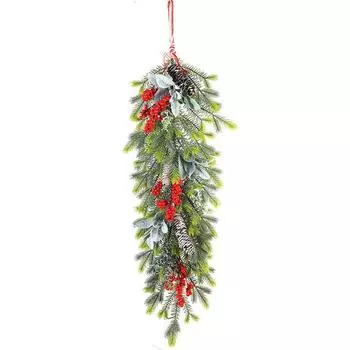 90 см Половина стороны Рождественская елка настенные рождественские украшения Дверные и оконные подвески ротанг имитация листьев кипариса ПЭ Красные фрукты сосновая шишка