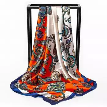 90 см шарфы квадратный атласный украшенный цветочным принтом шаль женский шейный шарф модные аксессуары
