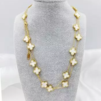 90 см титановое стальное ожерелье-клевер, модное, темпераментное, натуральное, премиум-чувство, цепочка для свитера, роскошное женское ожерелье с цветком золотой