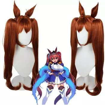 90 см Uma Musume Pretty Derby Daiwa Scarlet Парик для косплея Оранжево-красный парик с челкой Уши-конский хвост Синтетические волосы Термостойкие 90cm коричневый