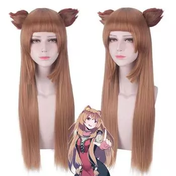 90 см, восходящий герой щита, косплей, Tate No Yuusha No Nariagari, парик Raphtalia, длинные каштановые волосы, парики Perucas с ушками 90CM коричневый