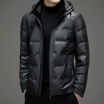90 Suede Down Jacket Мужская кожаная куртка со съемным капюшоном для папы среднего возраста, зимняя утолщенная теплая куртка M