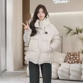 90% теплая белая утиная пуховая куртка женская новая средняя и длинная куртка с капюшоном свободная повседневная утолщенная зимняя куртка One size (suitable for within 67.5 kg) чёрный