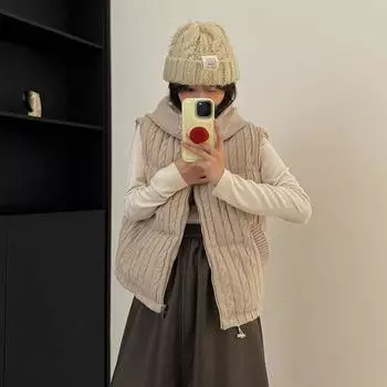 90 white duck down down vest women s 2024 winter thickened heavy industry wool twisted woven hooded fashion vest jacket S серый