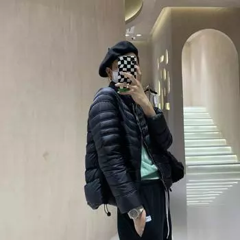 90 white duck down fluffy warm down jacket winter 2024 new women s short stand-up collar fashion Korean version jacket M хаки