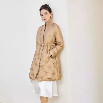 90 white duck down jacket women s medium and long 2024 winter new knitted embroidery pressed rubber thickened coat tide S хаки