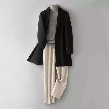 90% Wool 10% Cashmere Coat Men s High-end Wool Coat Slim-fit Medium and Long Woolen Coat L чёрный