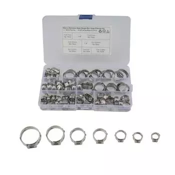 90 x 7 Kinds Single Ear Stainless Steel Car Hydraulic Hose Clamps O-Clips Pipe Fuel Air Pipe Clamp