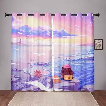 90% затенение, плотные оконные шторы с мультяшным цветком и цветочным принтом для горничной, плотные оконные шторы для спальни, гостиной, ванной комнаты, кухни, двери зала W50 X H130(CM)X2&Hook