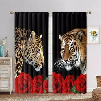 90% затенение, толстые 2 шт., Rde Rose Tiger, затемняющие занавески с животными для спальни, гостиной, ванной комнаты, двери, дома, крючки W50 X H130(CM)X2&Hook