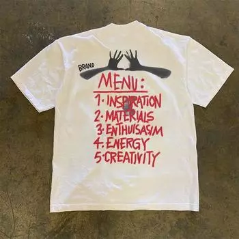 90s90s90s Only Makes American Retro 280G Heavy Weight Pure Cotton Small Neckline! High Street Letter Short Sleeve Tops White L