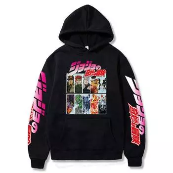 90S крутая толстовка с капюшоном JoJo Bizarre Adventure японского аниме для мужчин/женщин забавная толстовка в стиле Харадзюку с героями мультфильмов в стиле хип-хоп одежда унисекс с капюшоном S чёрный