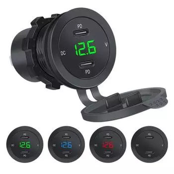 90W USB C Car Charger Socket Dual 45W PD Type-C Power Outlet Fast Charging for 12V/24V Car Marine Boat Sedan RV ATV Motorcycle красный