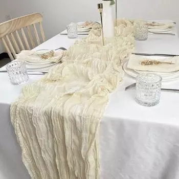 90x180/300cm Gauze Tablecloth Rustic Country Wedding Decoration Cheesecloth Table Setting Birthday 90x180cm бежевый