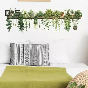 90x30 см наклейки на стену с зелеными растениями, водонепроницаемые, самоклеящиеся, из ПВХ, современная гостиная, детская спальня, растение в горшке, зелень, настенное художественное украшение, наклейка зелёный