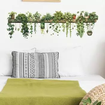 90x30 см наклейки на стену с зелеными растениями, водонепроницаемые, самоклеящиеся, из ПВХ, современная гостиная, детская спальня, растение в горшке, зелень, настенное художественное украшение, наклейка зелёный
