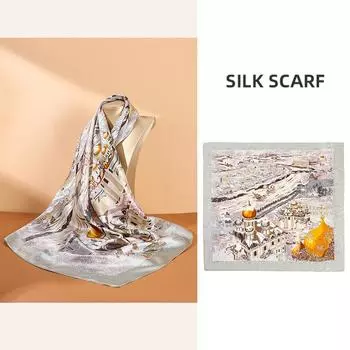 90x90см 100% Шарф-шаль из шелка тутового шелкопря Женский винтажный роскошный аксессуар Весна Лето Легкий Защита от солнца Шейный платок Пояс Повязка 90*90cm