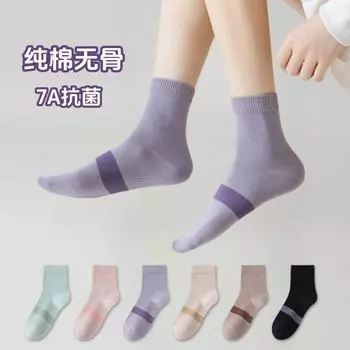 91% Хлопок Носки без костей Женские антибактериальные цветные контрастные женские хлопковые носки в студенческом стиле Носки-трубы средней длины Спортивные носки average size фиолетовый