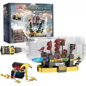 924 шт. креативный корабль в бутылке, строительные блоки, красный парус, модель пиратского корабля, набор кирпичей со светом, детские игрушки «сделай сам», подарок на день рождения withbox жёлтый/чёрный