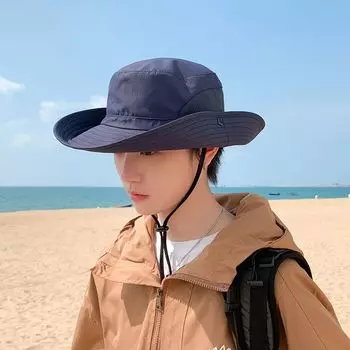 9250 Summer Men s Sun-Shade Hat Outdoor Mountaineering Fishing Sun Protection Sun Hat Bucket Hat Mesh Big Brim Breathable Half Net navy blue