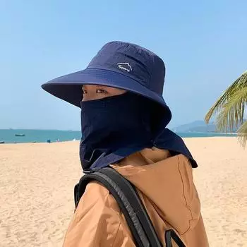 9254 Summer Big Brim Face-Covering Sun Protection Hat Men Outdoor Fishing Hiking Bucket Hat Mask Shawl Sunshade Hat Tibetan youth