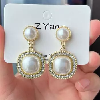 925 бриллиантов жемчуг геометрические квадратные серьги французские серьги модные высококачественные серьги для женщин