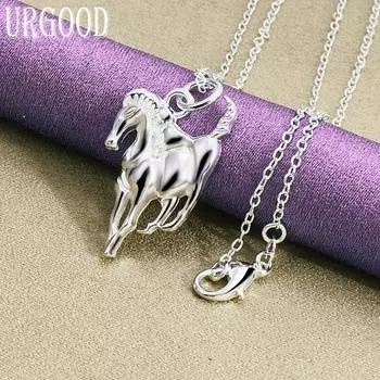 925 чистое серебро гладкая лошадь кулон ожерелье свадебные модные украшения 45cm