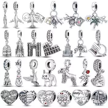 925 Love Travel Dream Tower Самолет Подвески Кофейная чашка для новых браслетов Ювелирные изделия