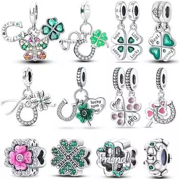 925 Lucky Clover Charm Бусины подходят для браслета из стерлингового серебра 3 мм своими руками для женщин в подарок на день рождения