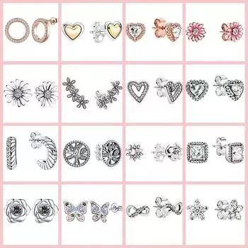 925 Original Sparkling Heart Circle Stud Earrings for Women