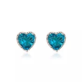 925 Perak Sterling Kualitas Tinggi Perhiasan Pernikahan Kancing Telinga Jimat Jantung Zirkon Kubus AAA Cantik untuk Wanita Anak Perempuan Lucu Biru