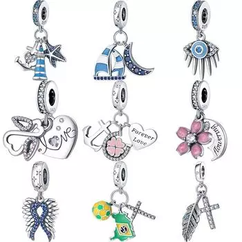 925 пробы бразильский футбольный маяк лунное перо навсегда любовь вечные бусины подвески подходят оригинальный браслет с подвесками ювелирные изделия