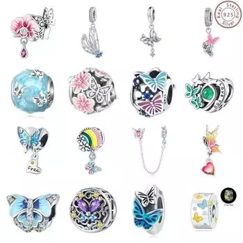 925 пробы бусина позиционирование бусина бабочка аксессуары бисерные DIY стиль ювелирные изделия аксессуары кулон браслет персонализированные шармы ювелирные изделия