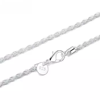 925 пробы серебро 16/18/20/22/24 дюймов 3 мм пеньковая веревка цепочка ожерелье для женщин модные свадебные очаровательные ювелирные изделия 65cm