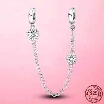 925 пробы серебряные бусины CZ Daisy Flower безопасные цепочки с подвесками подходят для оригинального модного браслета с подвесками бусины для изготовления ювелирных изделий для женщин