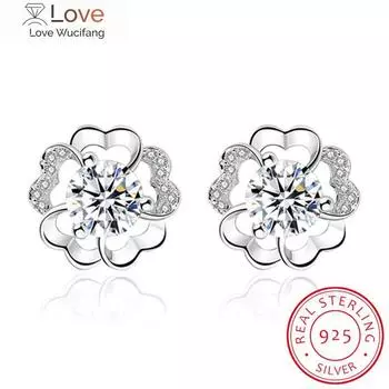 925 пробы серебряные серьги для женщин сливовый цветок цирконий серьги-гвоздики кристалл свадебная вечеринка ювелирные изделия подарок белый