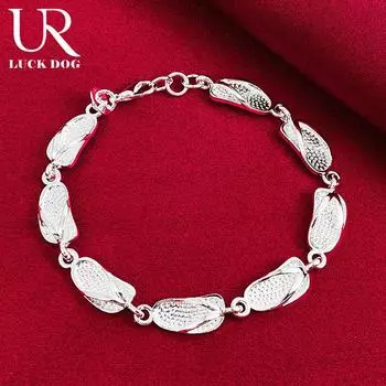 925 пробы Серебряные тапочки Цепочки Браслеты Модные Свадебные Украшения 20CM