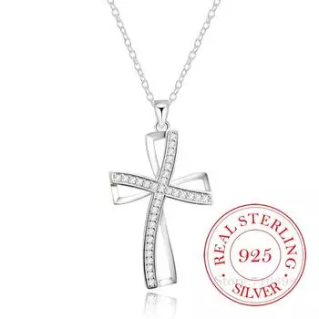 925 пробы серебряные ювелирные изделия кристалл латинский крест ожерелье кулон цепи для женщин серебряные свадебные украшения для вечеринки подарок 45cm