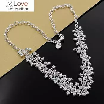 925 пробы серебряный цвет Довольно гладкие бусины виноградное ожерелье для женщин мода классические ювелирные изделия свадьба вечеринка праздничный подарок 45CM 18 inches