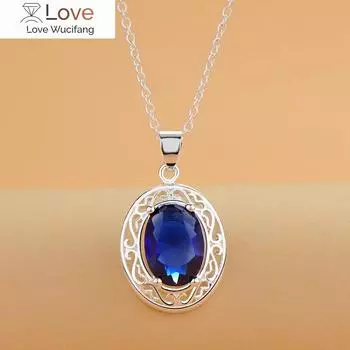 925 пробы серебряный романтический ожерелье с овальным кулоном в виде синего кристалла для женщин, модные аксессуары для вечеринок и свадеб, ювелирные изделия, подарки