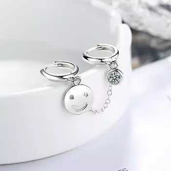 925 пробы стерлингового серебра 1шт полая улыбка двойное отверстие для уха серьги-кольца циркон цепочка серьги ювелирные изделия для женщин S-E1045