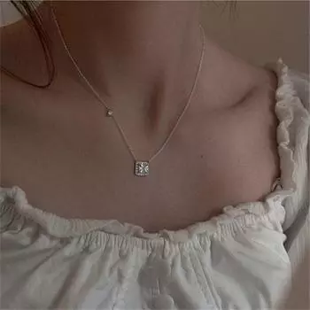 925 пробы стерлингового серебра цепочка на ключицу циркон квадратный шарм ожерелье кулон для женщин свадьба девушки роскошные ювелирные изделия аксессуары dz351