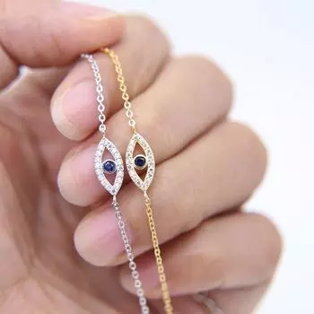 925 пробы стерлингового серебра Черная пятница турецкий сглаз микро паве фианит золото тонкие регулируемые звенья цепи браслеты с подвесками для женщин