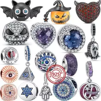 925 пробы стерлингового серебра черный демон голубые глаза циркон сверкающие бусины подходят оригинальные подвески браслет женщины модные ювелирные изделия подарок